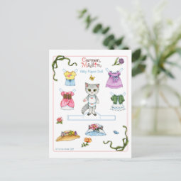 Cute Kitty Cat Paper Doll Postcard | Zazzle