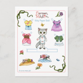 Cute Kitty Cat Paper Doll Postcard by yarmalade at Zazzle