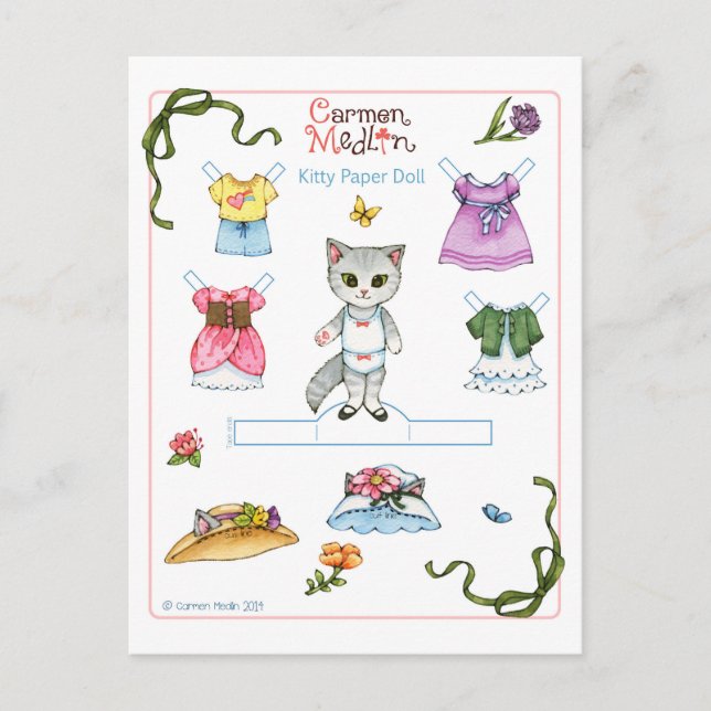 Cute Kitty Cat Paper Doll Postcard (Front)