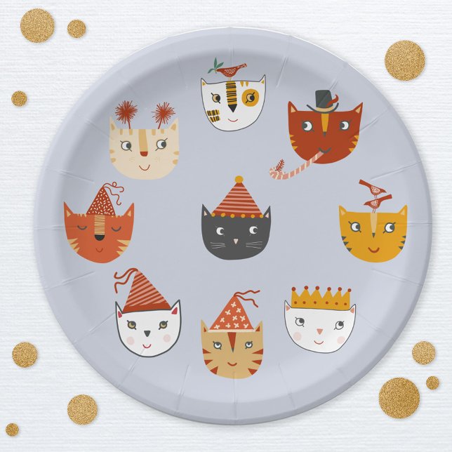 Cute Kitty Cat Paper Plates (Cute kitty cat themed party paper plates)