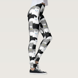 Cute Kitty Cat Pattern in Black, White and Gray Le Leggings