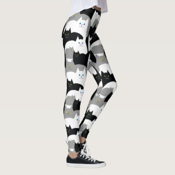 Cute Kitty Cat Pattern In Black  White And Gray Le Leggings by DoodleDeDoo at Zazzle