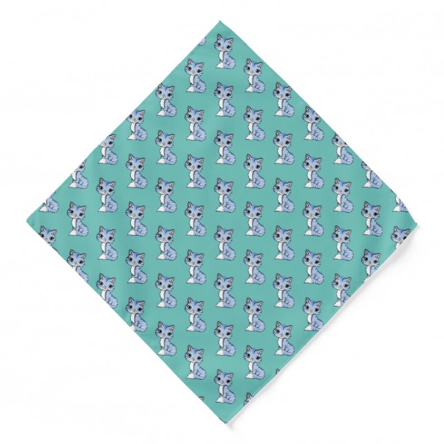 Cute Kitty Cat Pattern on Light Blue Bandana (Front)