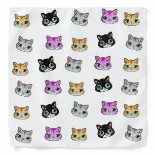 Cute Kitty Cat Pattern on White Bandana