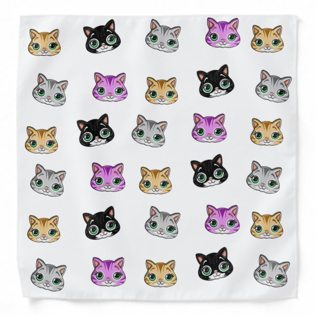 Cute Kitty Cat Pattern on White Bandana (Front)