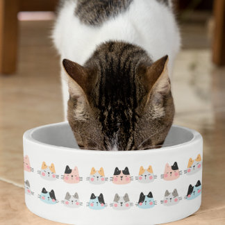Cute Kitty Cat Pattern On White Bowl