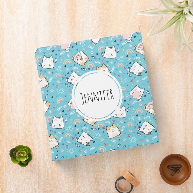 Cute Kitty Cat Pattern Whimsical 3 Ring Binder (In Situ)