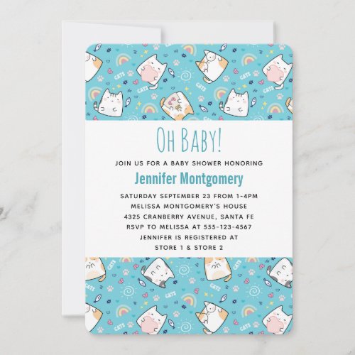 Cute Kitty Cat Pattern Whimsical Baby Shower Invitation