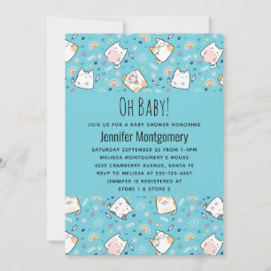 Cute Kitty Cat Pattern Whimsical Baby Shower Invitation
