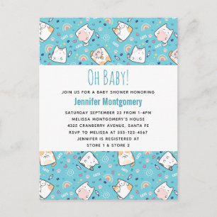 Cute Kitty Cat Pattern Whimsical Baby Shower Invitation Postcard