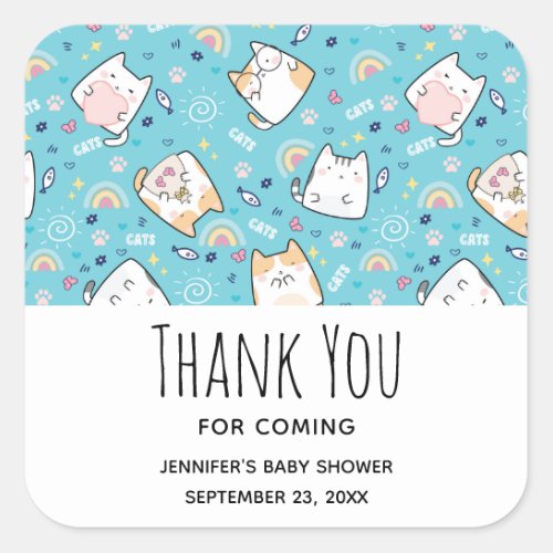 Cute Kitty Cat Pattern Whimsical Baby Shower Square Sticker