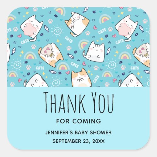 Cute Kitty Cat Pattern Whimsical Baby Shower Square Sticker