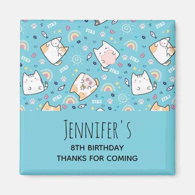 Cute Kitty Cat Pattern Whimsical Birthday Magnet (Front)