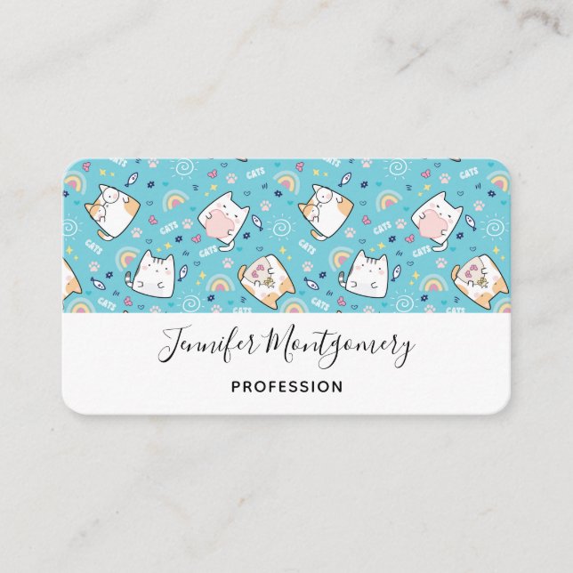  Cute Kitty Cat Pattern Whimsical Business Card (Front)