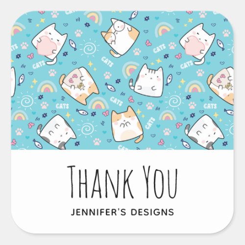 Cute Kitty Cat Pattern Whimsical Business Square Sticker