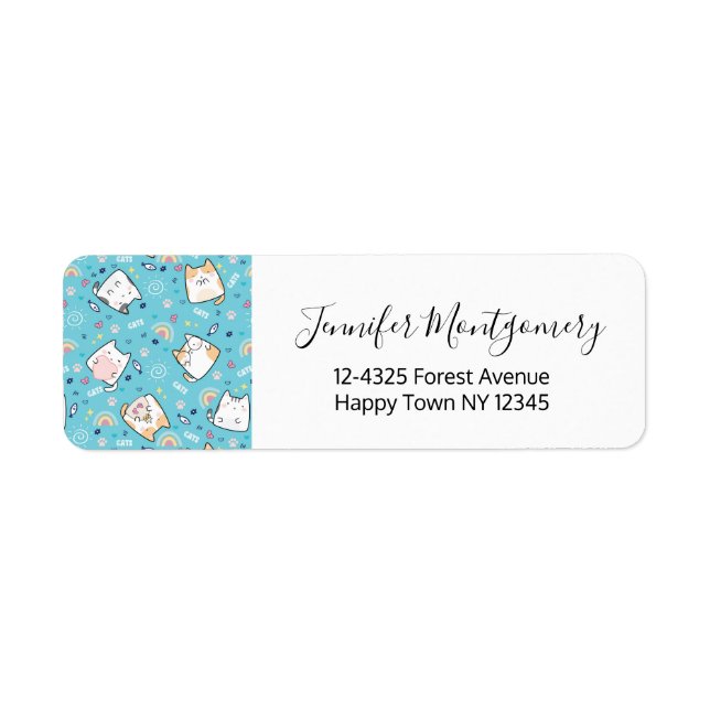 Cute Kitty Cat Pattern Whimsical Label (Front)