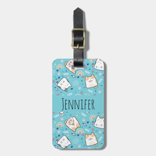 Cute Kitty Cat Pattern Whimsical Luggage Tag (Front Vertical)