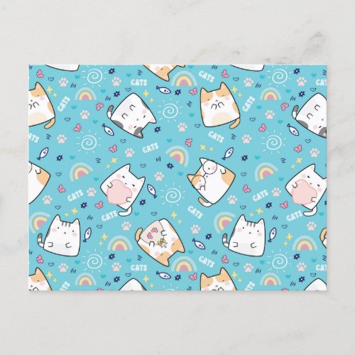 Cute Kitty Cat Pattern Whimsical Postcard
