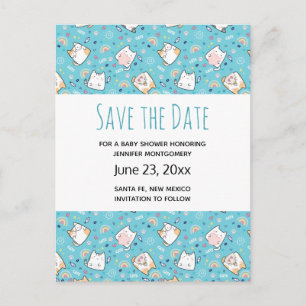 Cute Kitty Cat Pattern Whimsical Save the Date Invitation Postcard