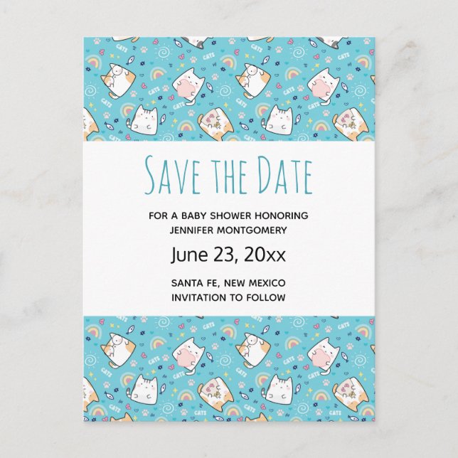 Cute Kitty Cat Pattern Whimsical Save the Date Invitation Postcard (Front)
