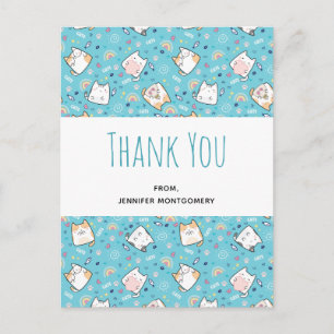 Cute Kitty Cat Pattern Whimsical Thank You Postcard