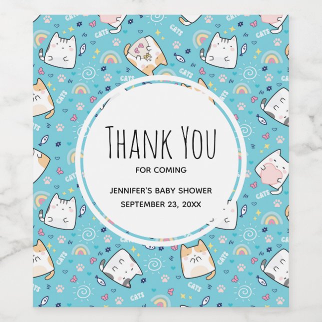 Cute Kitty Cat Pattern Whimsical Wine Label (Single Label)