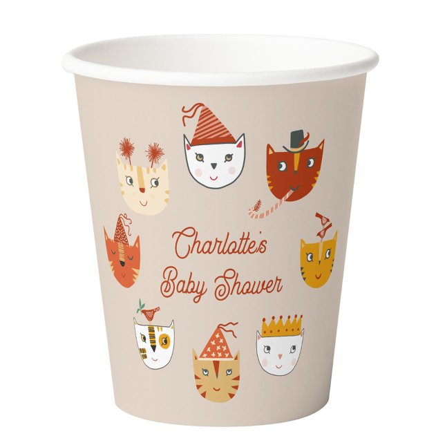 Cute Kitty Cat Personalized Baby Shower Paper Cups (Cute kitty cat themed personalized gender neutral baby shower paper cup)