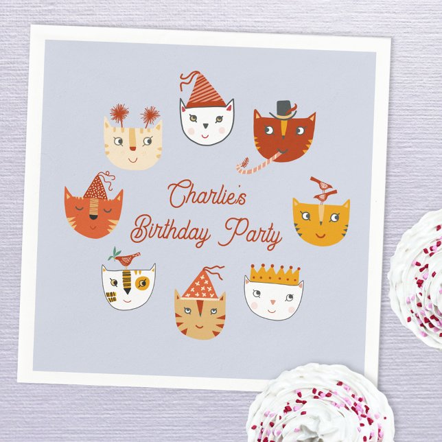 Cute Kitty Cat Personalized Birthday Napkins (Cute kitty cat themed personalized birthday party paper napkins)