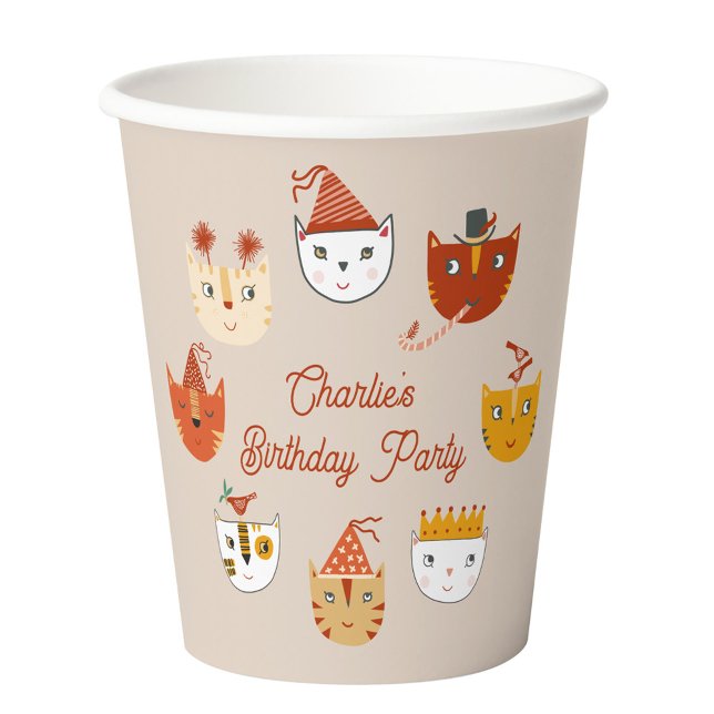 Cute Kitty Cat Personalized Birthday Paper Cups (Cute kitty cat personalized birthday party paper cup)