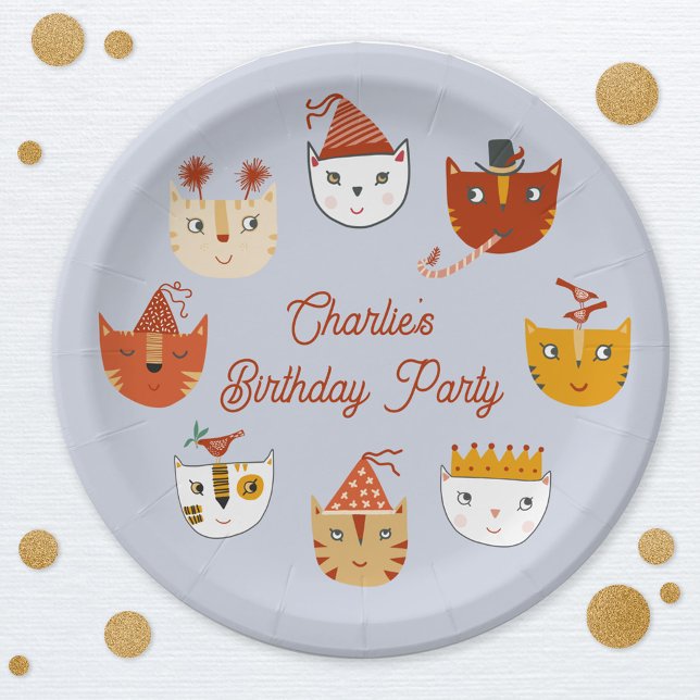 Cute Kitty Cat Personalized Birthday Paper Plates (Cute personalized kitty cat birthday paper plate)