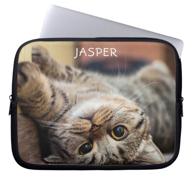 Cute Kitty Cat Personalized Laptop Sleeve (Front)