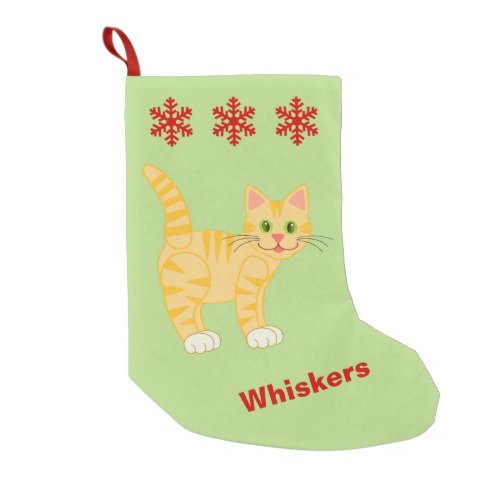 Cute Kitty Cat Pet Snowflakes Optional Custom Name Small Christmas Stocking