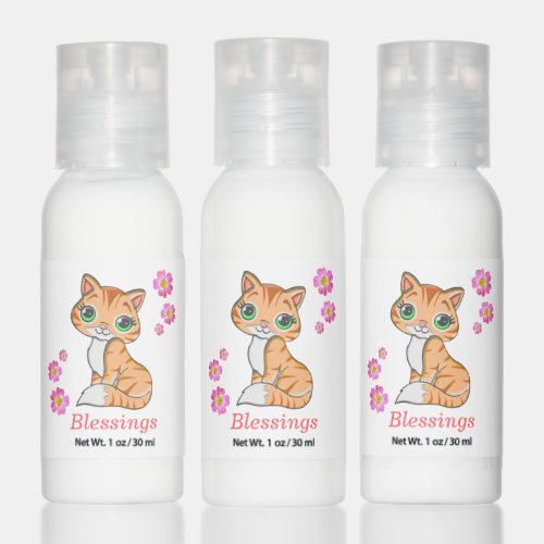 Cute kitty cat pink flowers  blessings text hand lotion