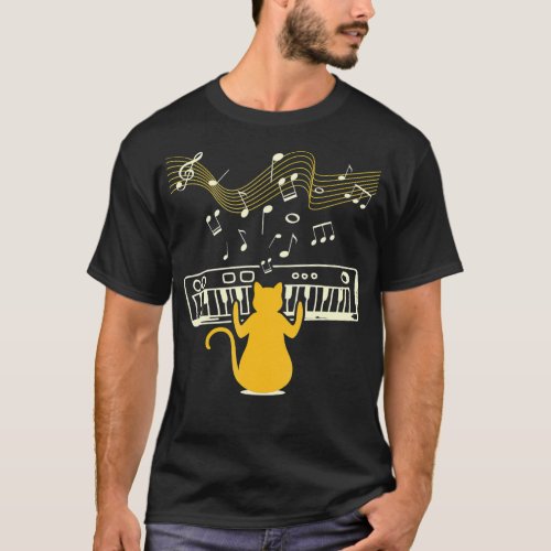 Cute Kitty Cat Playing Piano Instrument with Music T_Shirt