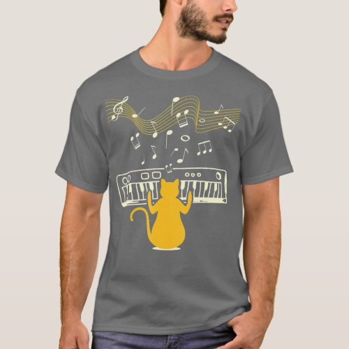 Cute Kitty Cat Playing Piano Instrument with Music T_Shirt