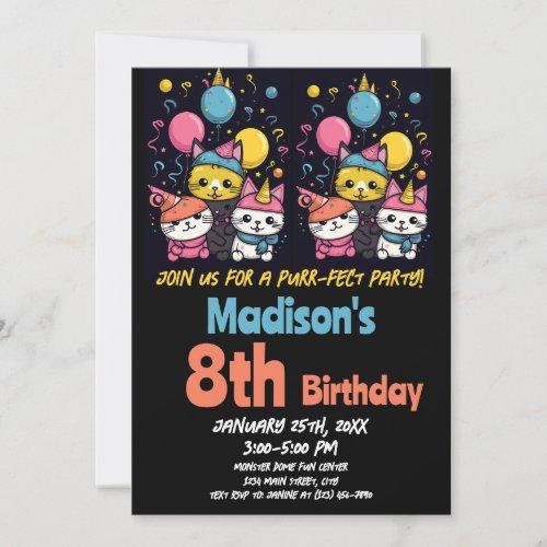 Cute Kitty Cat Purr_Fect Party Cats Birthday Invitation