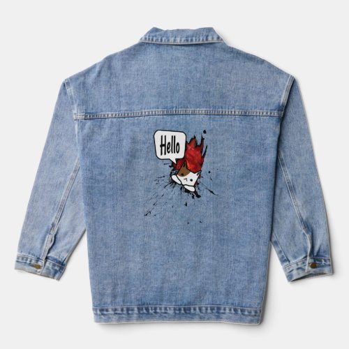 Cute Kitty Cat Ripping Out  Denim Jacket