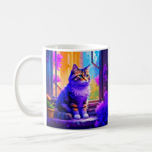 Cute Kitty Cat Sitting in the Window Coffee Mug (Left)