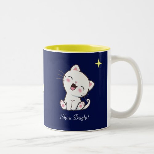 Cute Kitty Cat  Star on Blue Two_Tone Coffee Mug