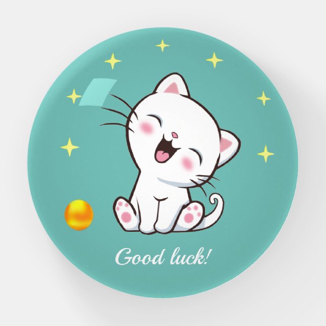 Cute Kitty Cat & Stars on Teal Paperweight (Front)