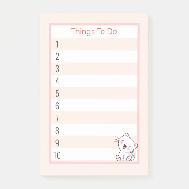 Cute Kitty Cat Things To Do Post-it Notes (Front)
