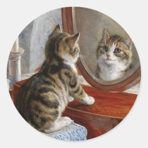 Cute Kitty Cat Vintage Painting by Frank Paton Classic Round Sticker