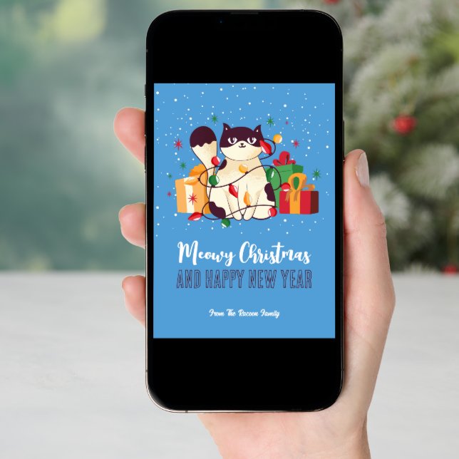 Cute Kitty Cat Winter Holiday Meowy Christmas Card (Front Digital)