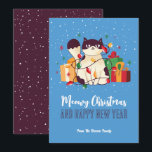 Cute Kitty Cat Winter Holiday Meowy Christmas Card<br><div class="desc">Cute animal cartoon with funny puns for your holiday celebration. Merry Christmas and Happy New Year. You can customize the text and background color to fit your occasion. Great for kids and children who love animals.</div>