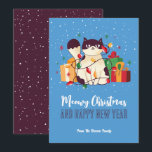 Cute Kitty Cat Winter Holiday Meowy Christmas Card<br><div class="desc">Cute animal cartoon with funny puns for your holiday celebration. Merry Christmas and Happy New Year. You can customize the text and background color to fit your occasion. Great for kids and children who love animals.</div>