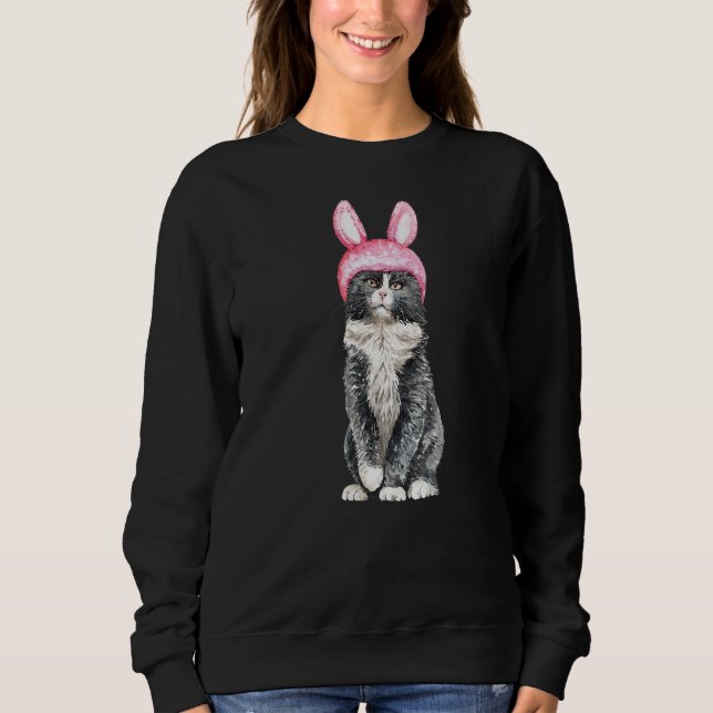 Cute Kitty Cat With Easter Bunny Ears Hat For Men  Sweatshirt (Front)