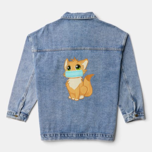 Cute Kitty Cat With Face Mask Funny  For Animal Lo Denim Jacket