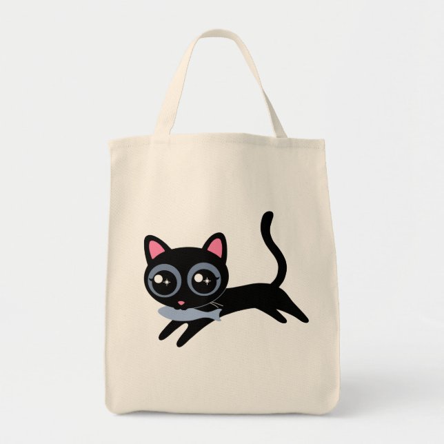 Cute Kitty Cat with Fish Gift for Girls Tote Bag (Front)