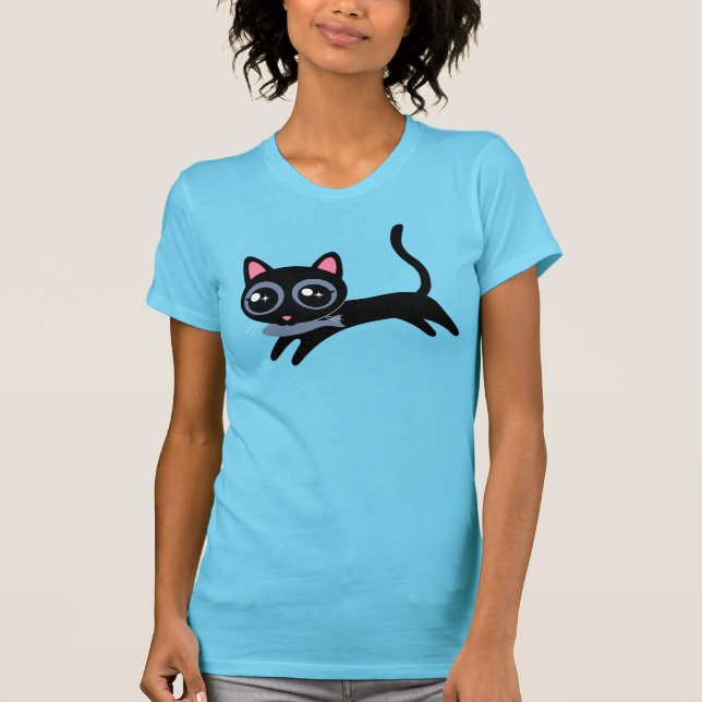 Cute Kitty Cat with Fish T-Shirt (Front)
