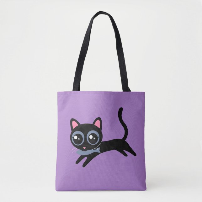 Cute Kitty Cat with Fish Tote Bag (Front)
